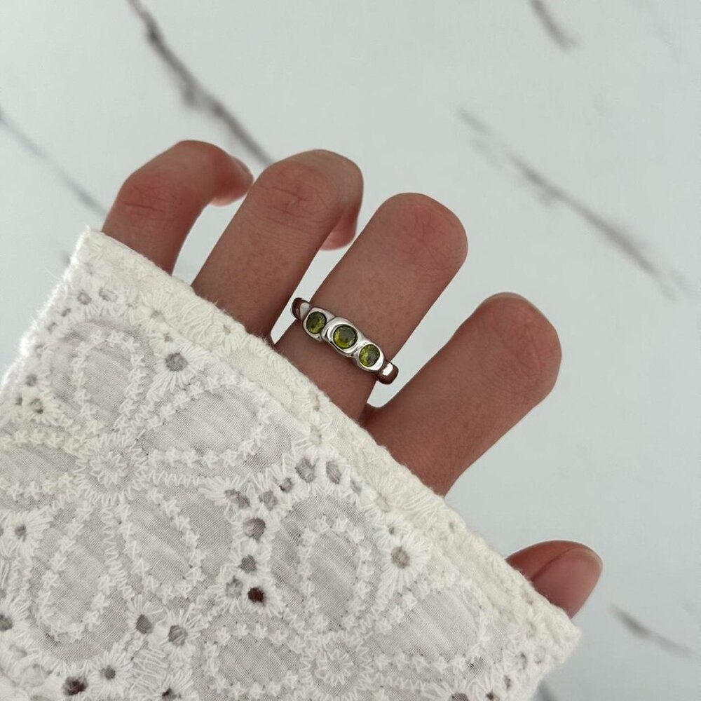 Sku0343 Retro Silver Green Gemstones Women Fashion Ring Stainless steel+gift bag